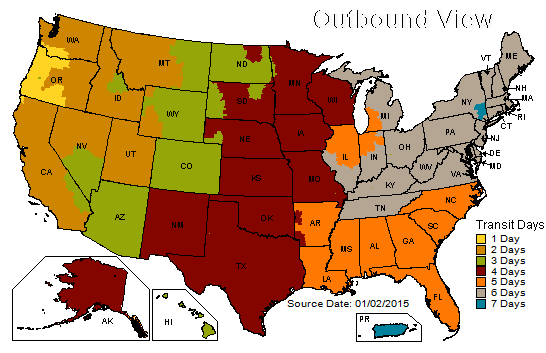 UPS Ground Time in Transit Map of US